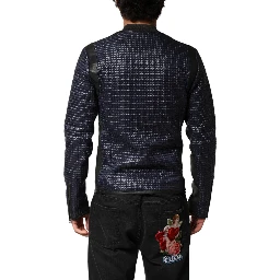 Blue Nylon Full Zip Bomber Men Jacket