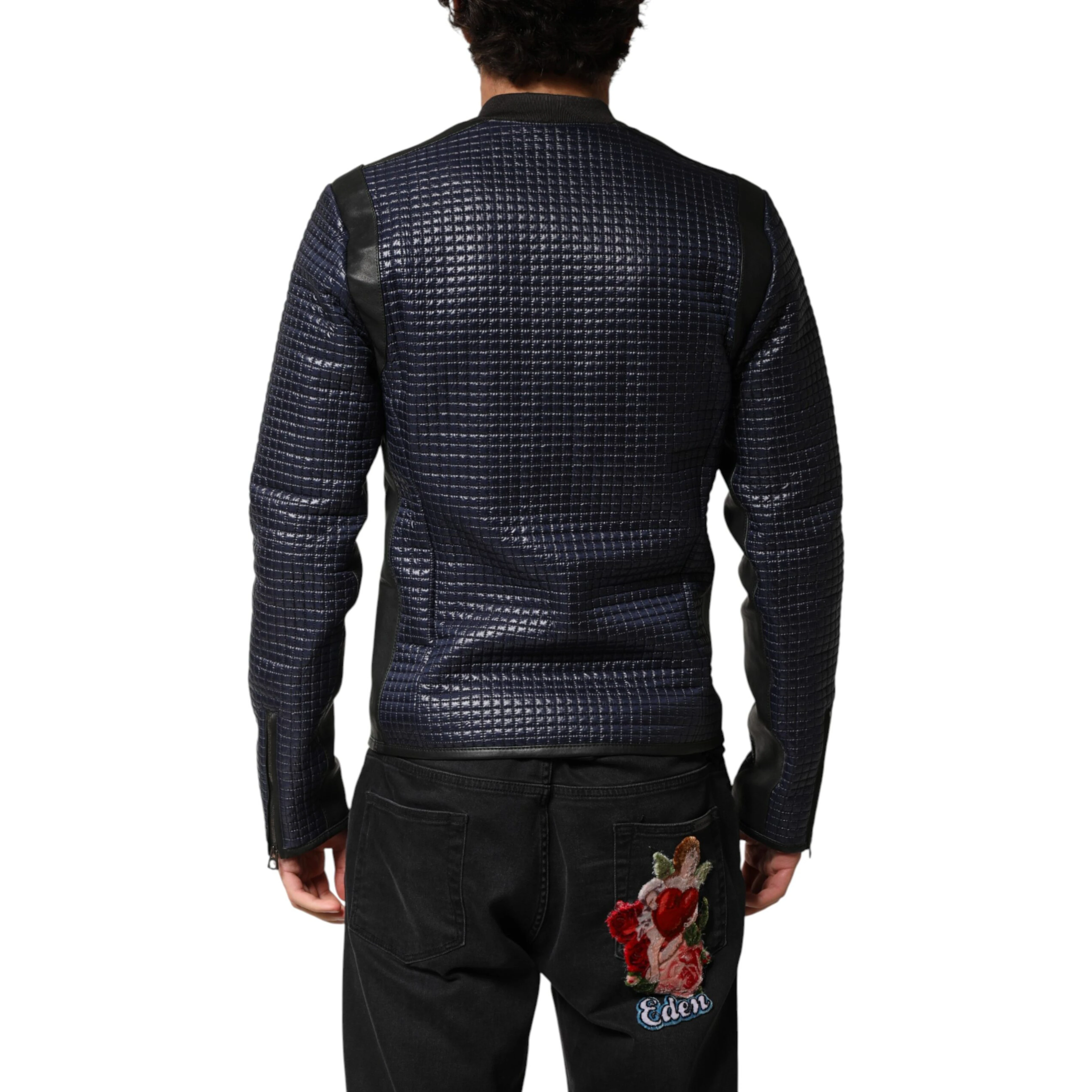 Blue Nylon Full Zip Bomber Men Jacket