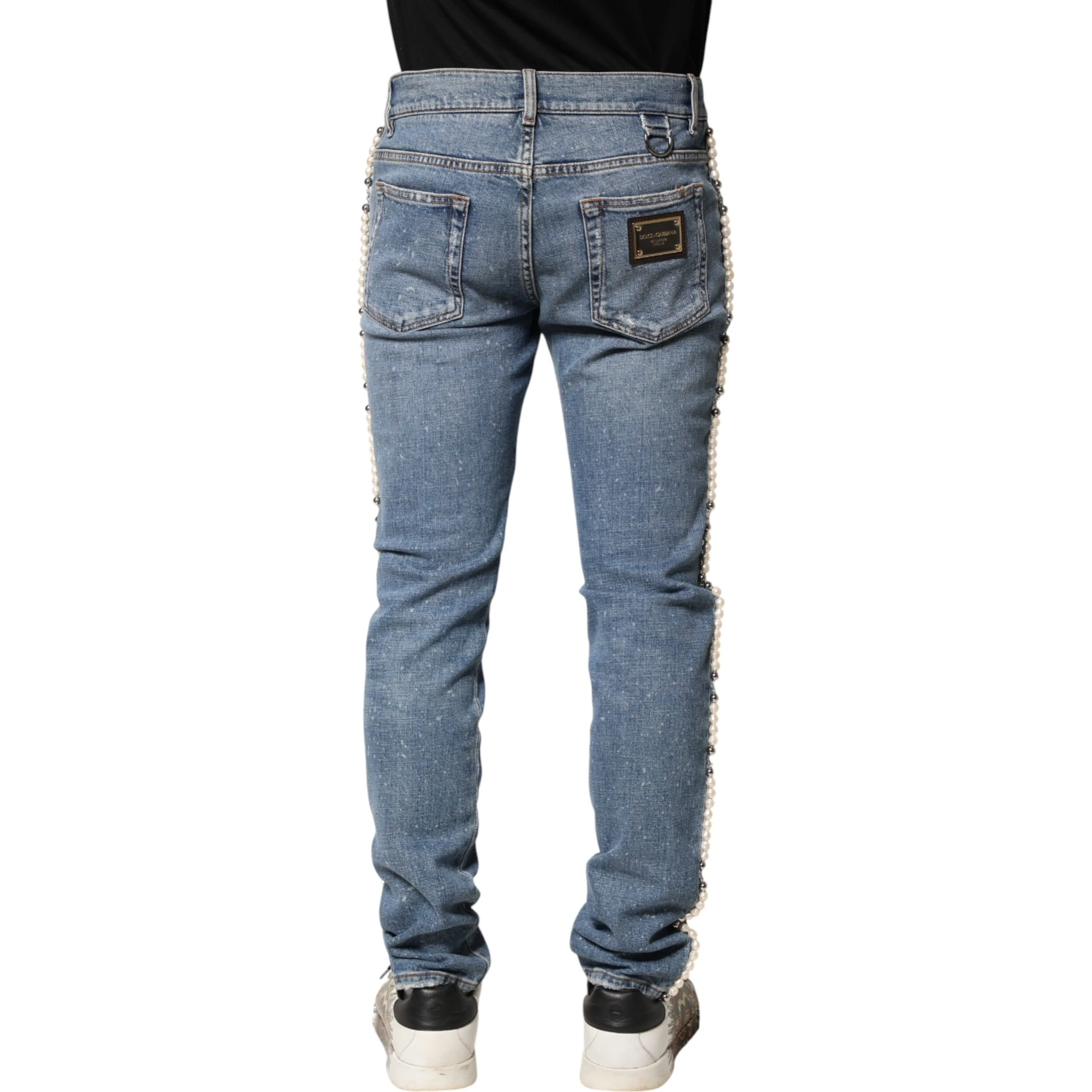 Blue Embellished Cotton Skinny Denim Jeans