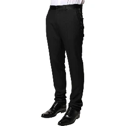Black Wool Mid Waist Men Dress Trousers Pants