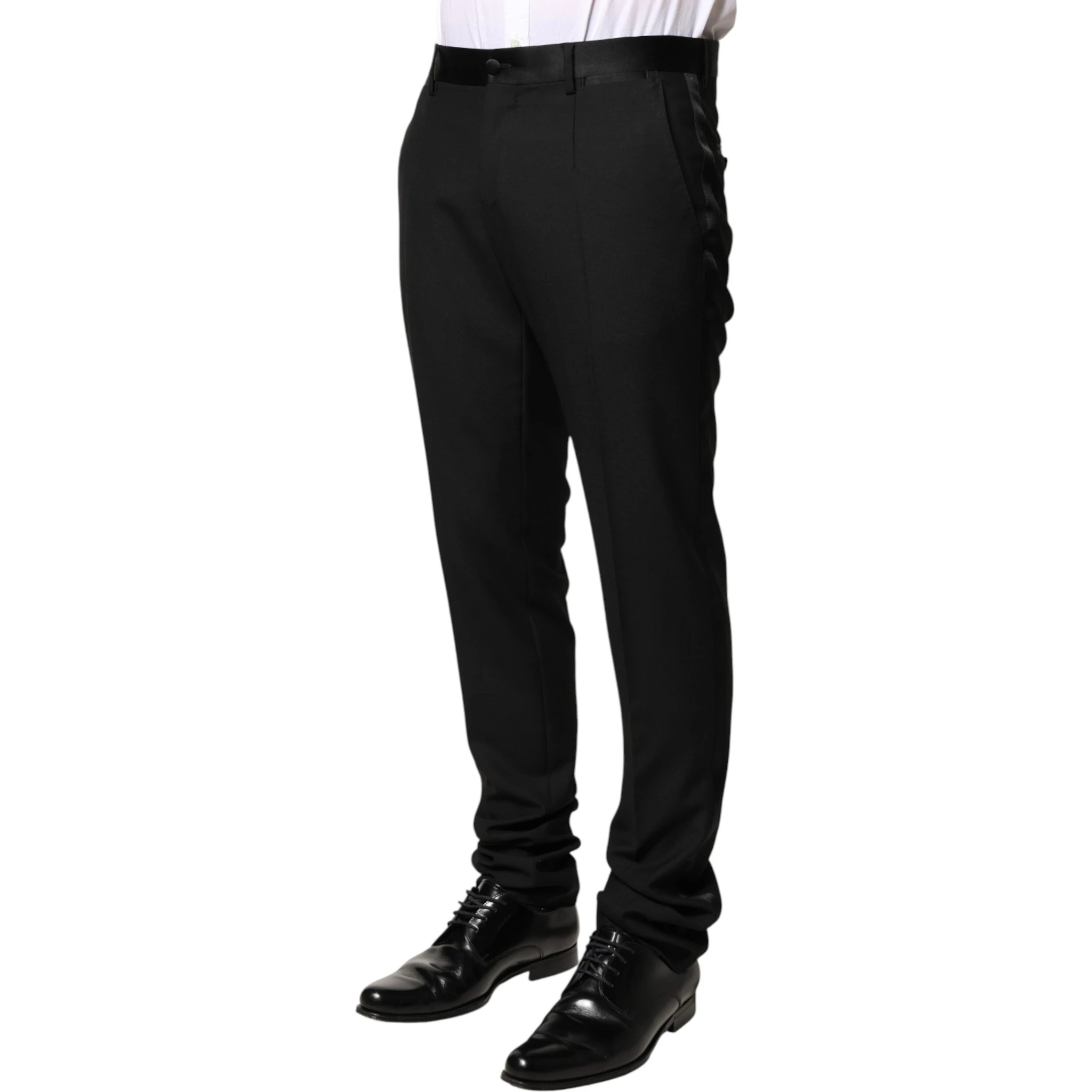Black Wool Mid Waist Men Dress Trousers Pants