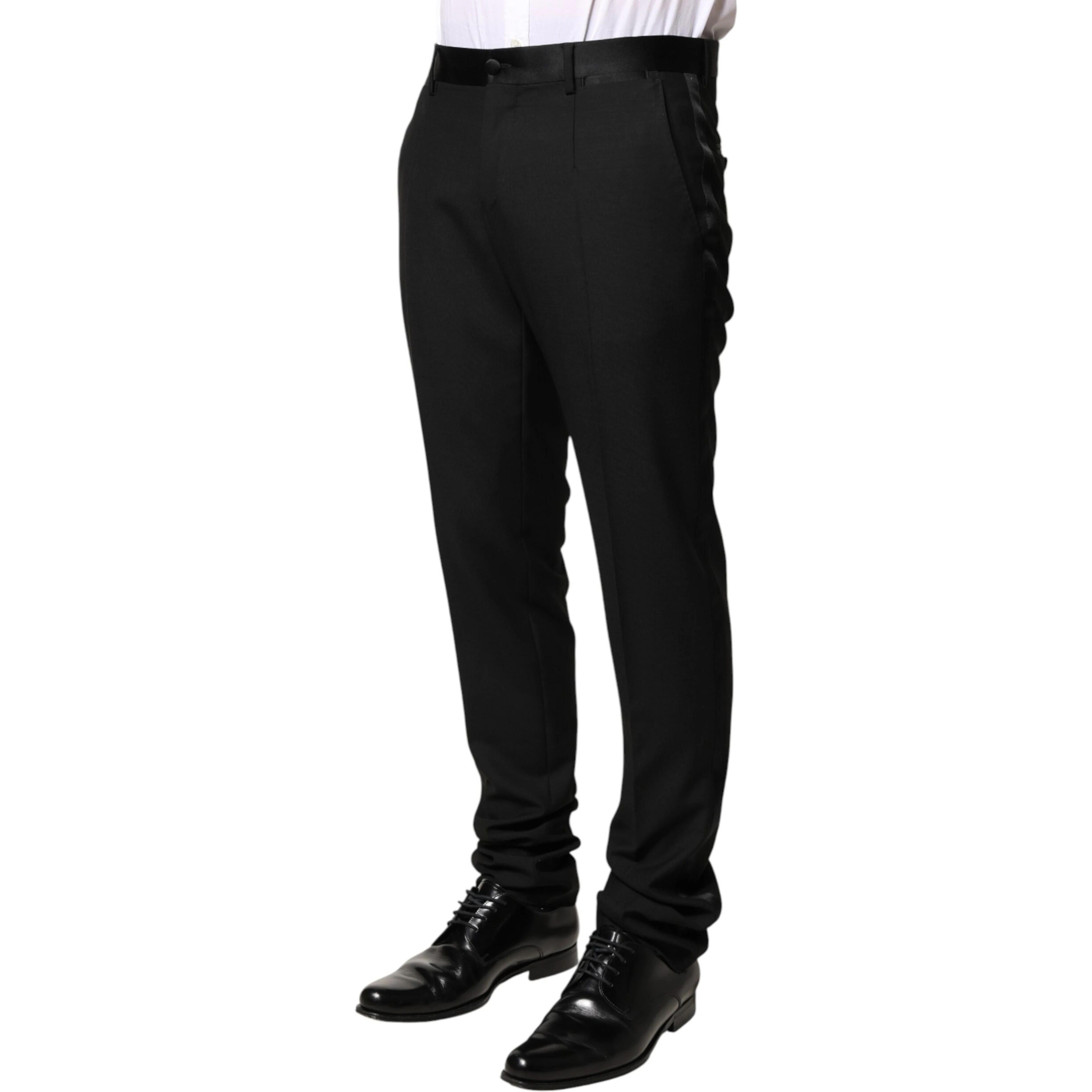 Black Wool Mid Waist Men Dress Trousers Pants