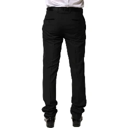 Black Wool Mid Waist Men Dress Trousers Pants
