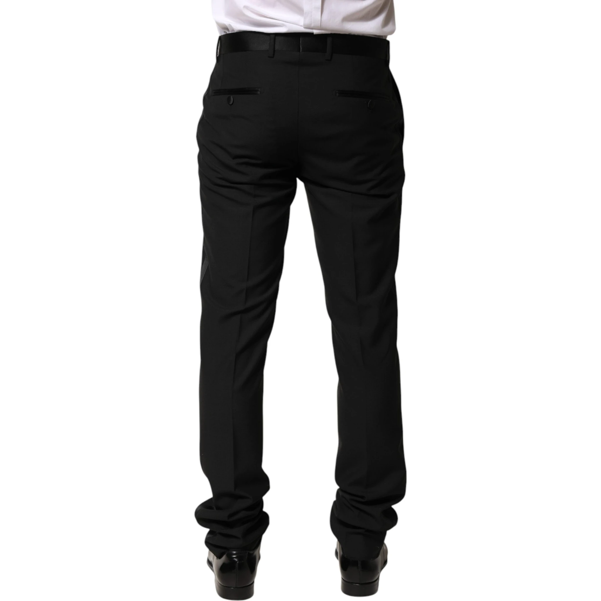 Black Wool Mid Waist Men Dress Trousers Pants