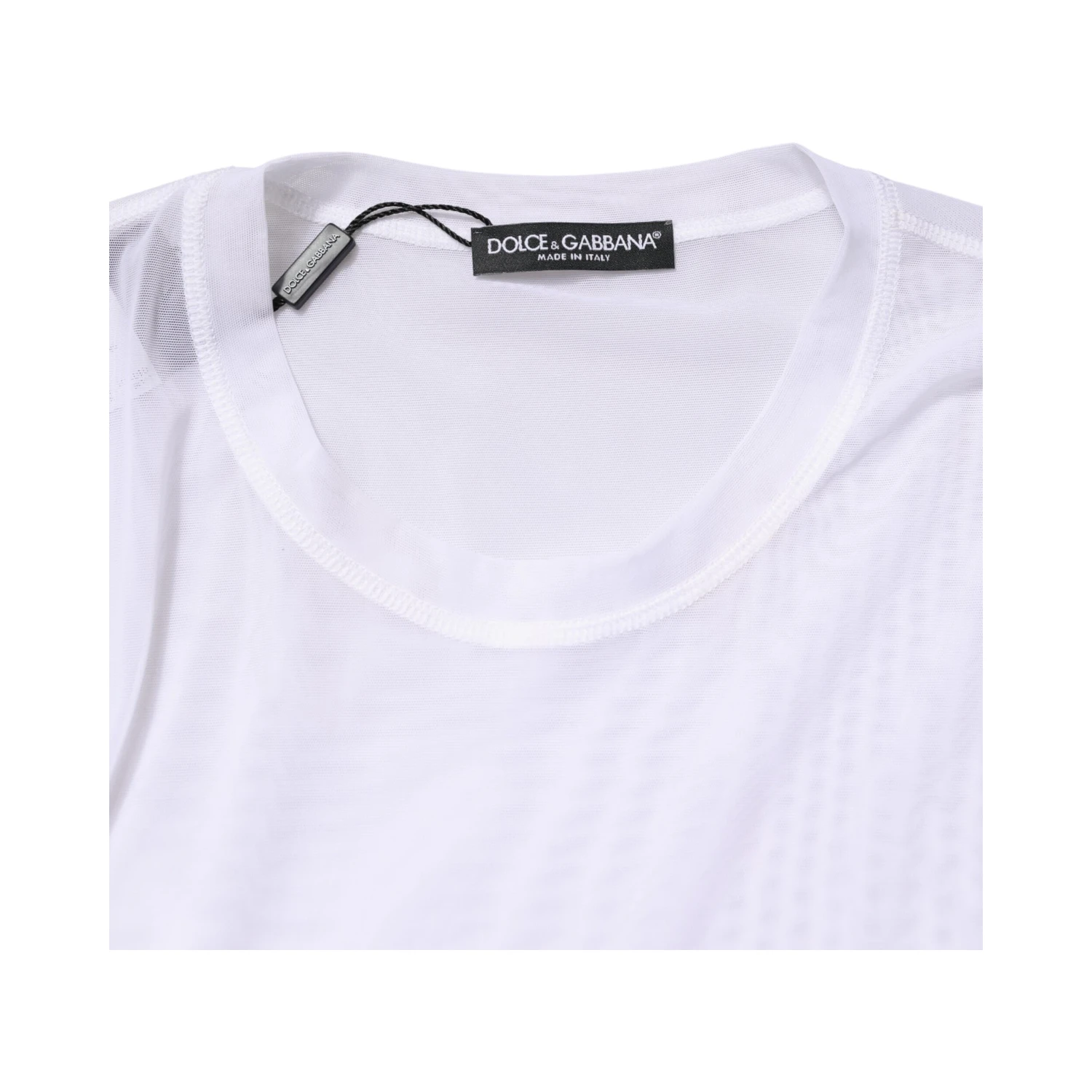 White Nylon Long Sleeves Crewneck T-Shirt