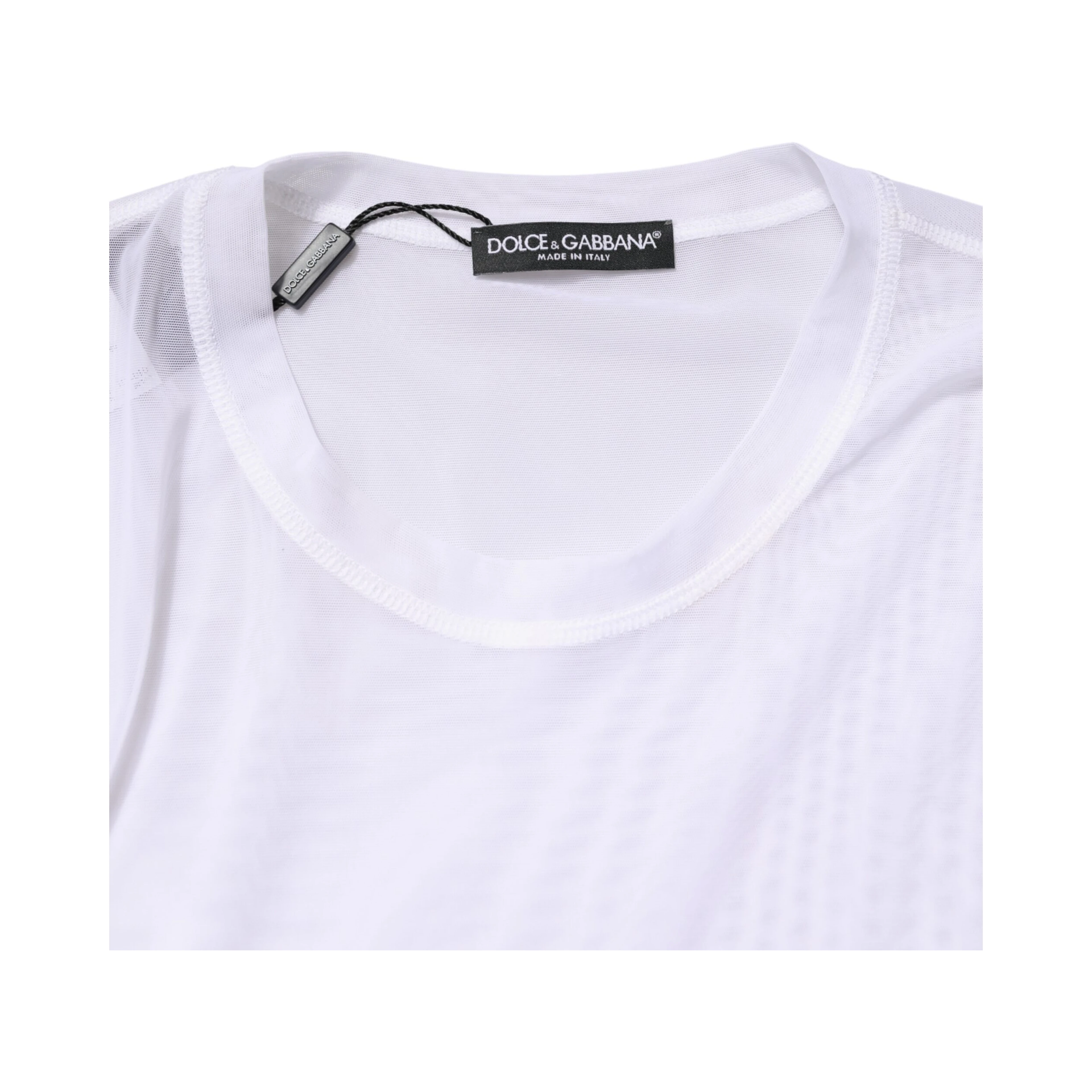 White Nylon Long Sleeves Crewneck T-Shirt