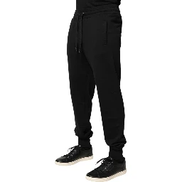 Black Cotton Mid Waist Jogger Trousers Pants