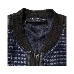 Blue Nylon Full Zip Bomber Men Jacket