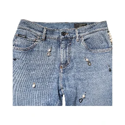 Blue Embellished Cotton Skinny Denim Jeans