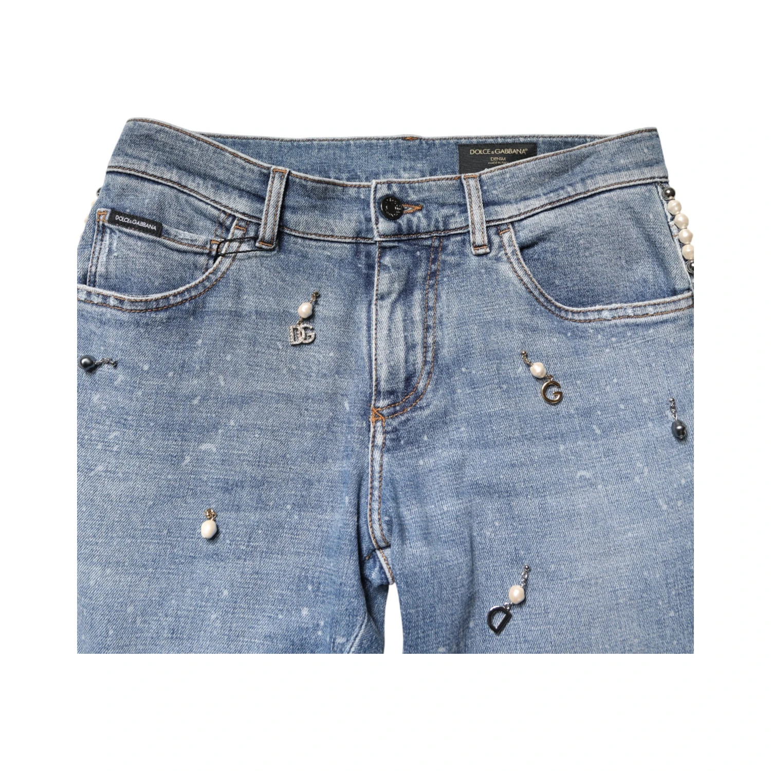Blue Embellished Cotton Skinny Denim Jeans