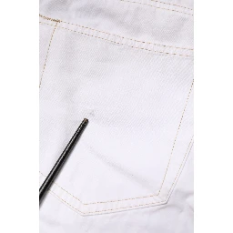 White Cotton Mid Waist Straight Men Denim Jeans