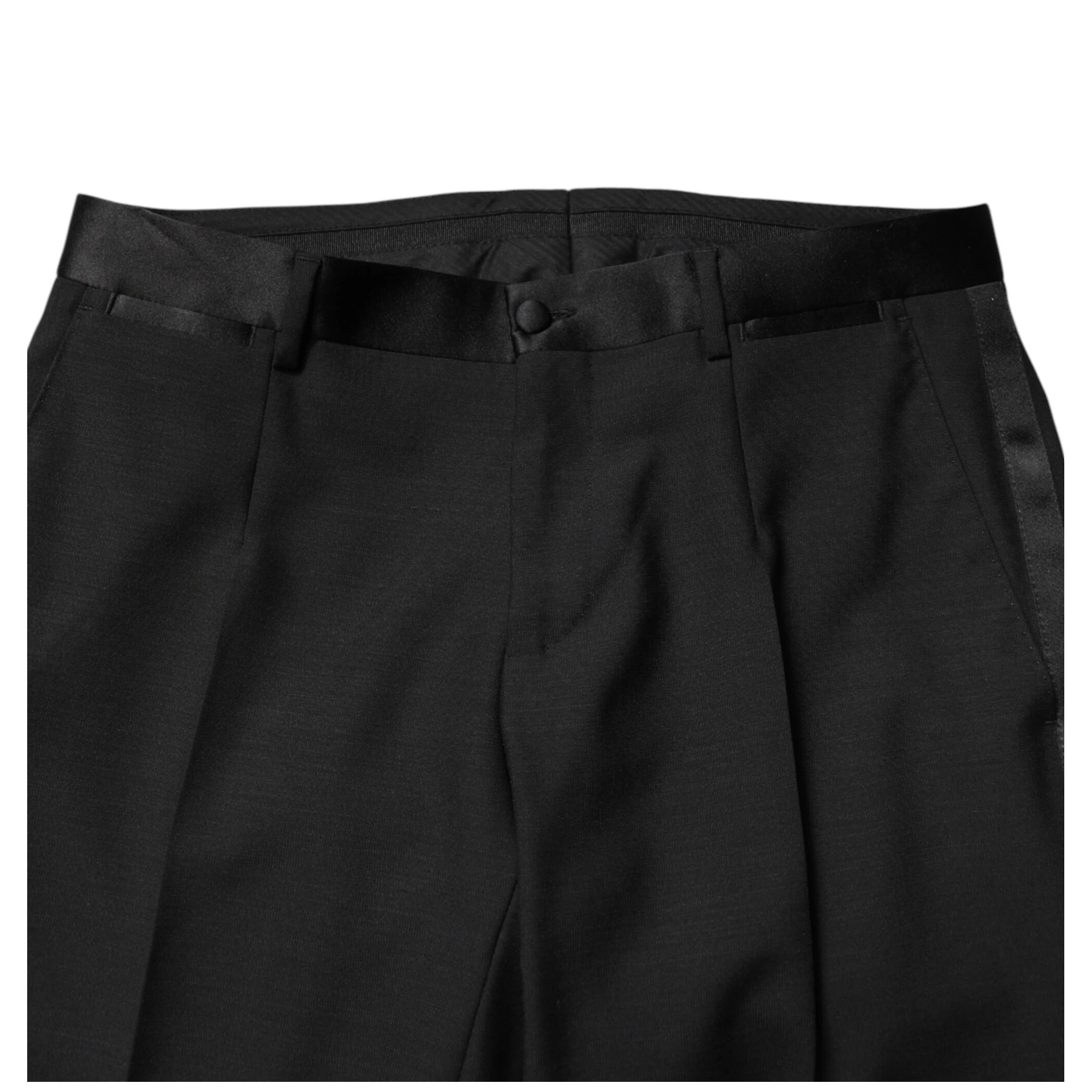 Black Wool Mid Waist Men Dress Trousers Pants