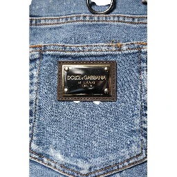 Blue Embellished Cotton Skinny Denim Jeans