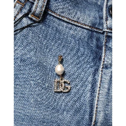 Blue Embellished Cotton Skinny Denim Jeans