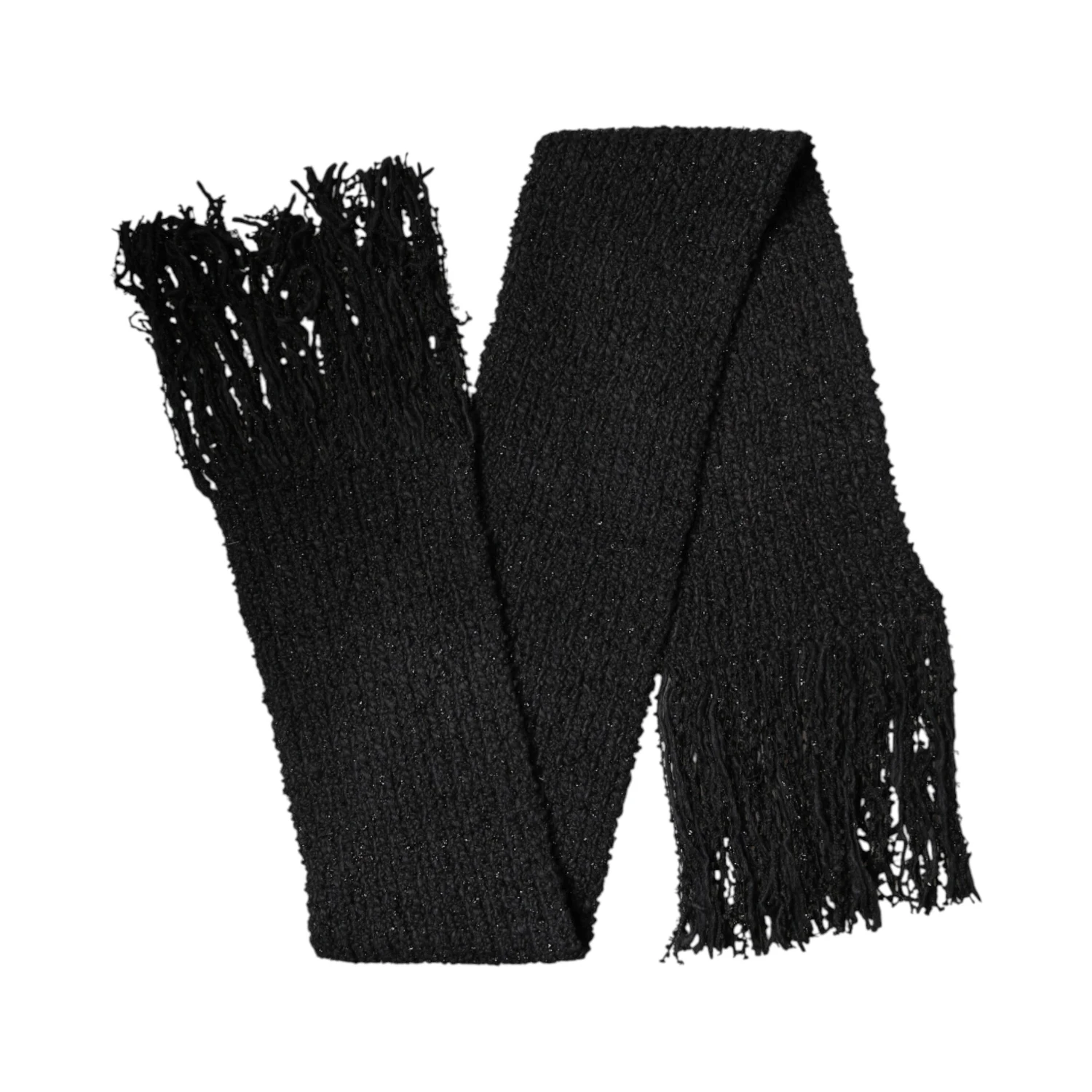 Black Cashmere Knit Shawl Fringes Scarf