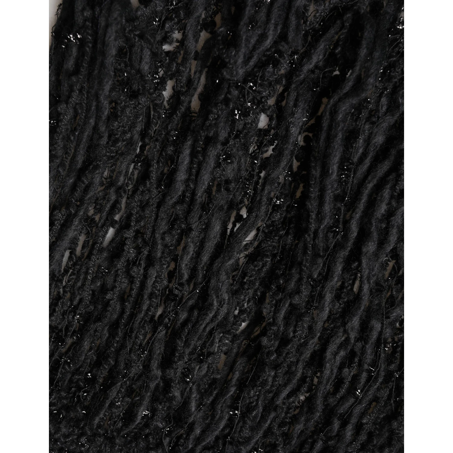 Black Cashmere Knit Shawl Fringes Scarf