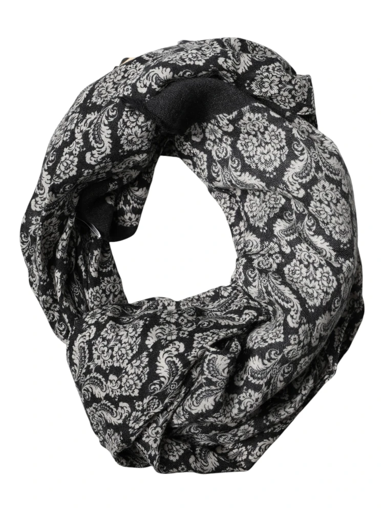 Black White Damask Patterned Lace Men Scarf