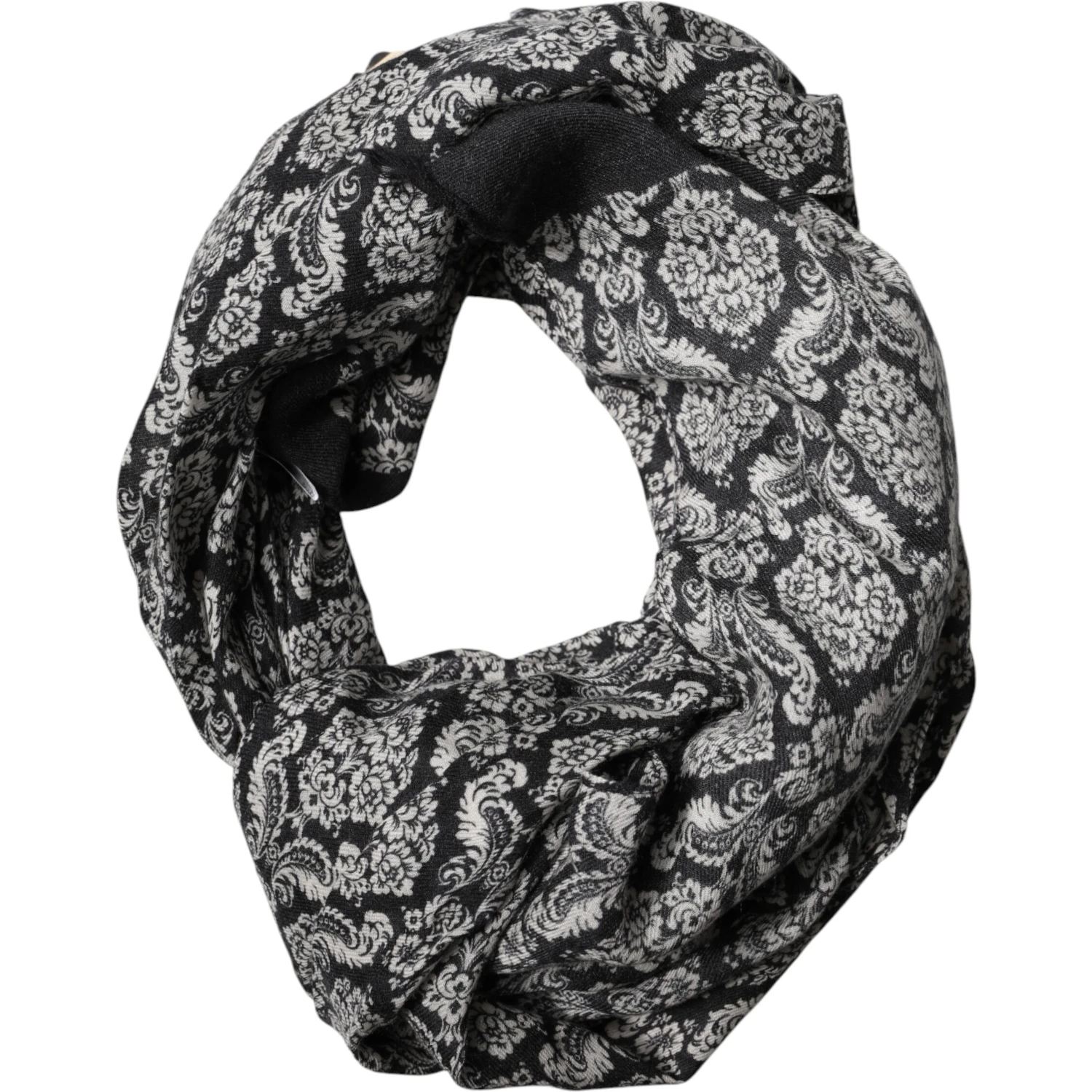 Black White Damask Patterned Lace Men Scarf