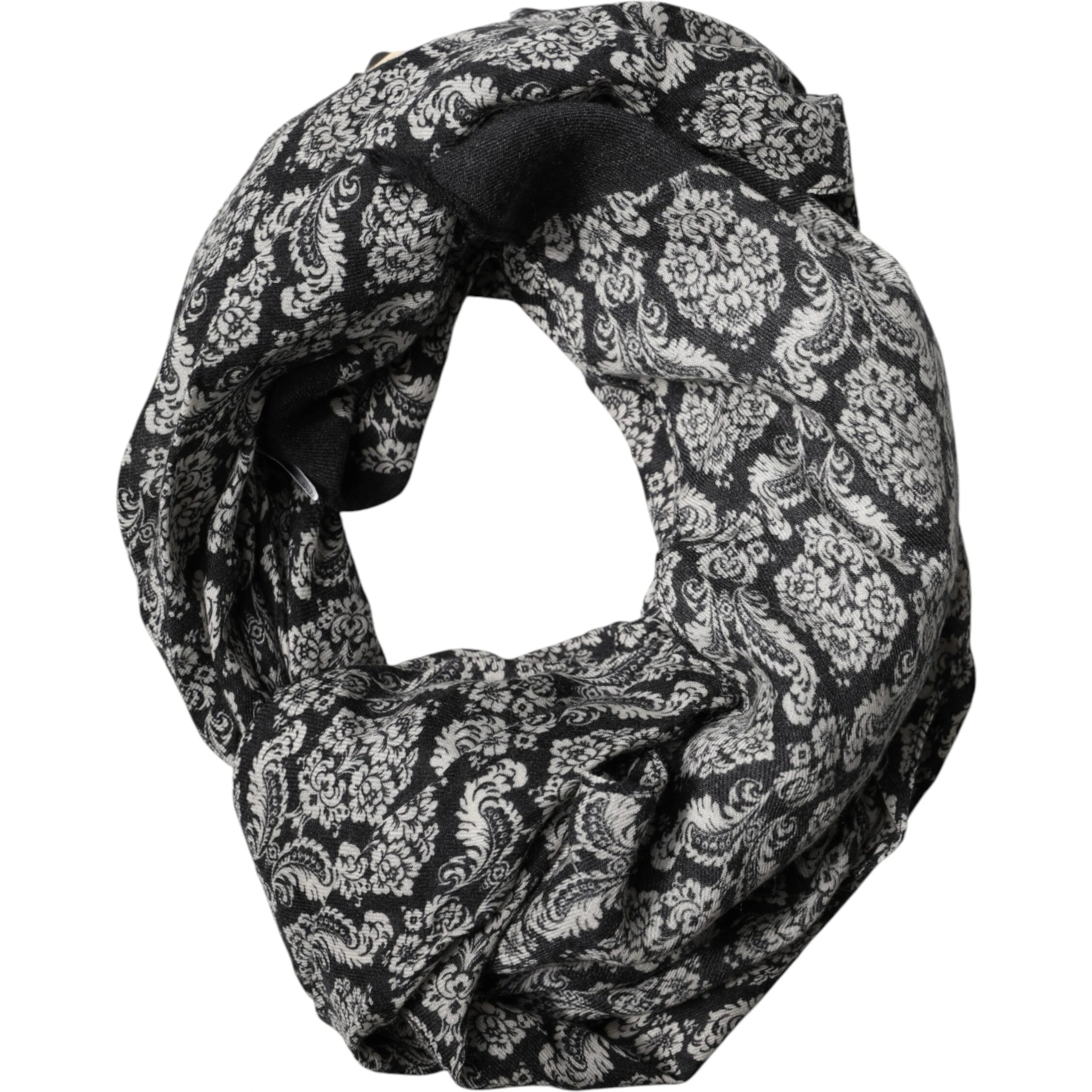 Black White Damask Patterned Lace Men Scarf