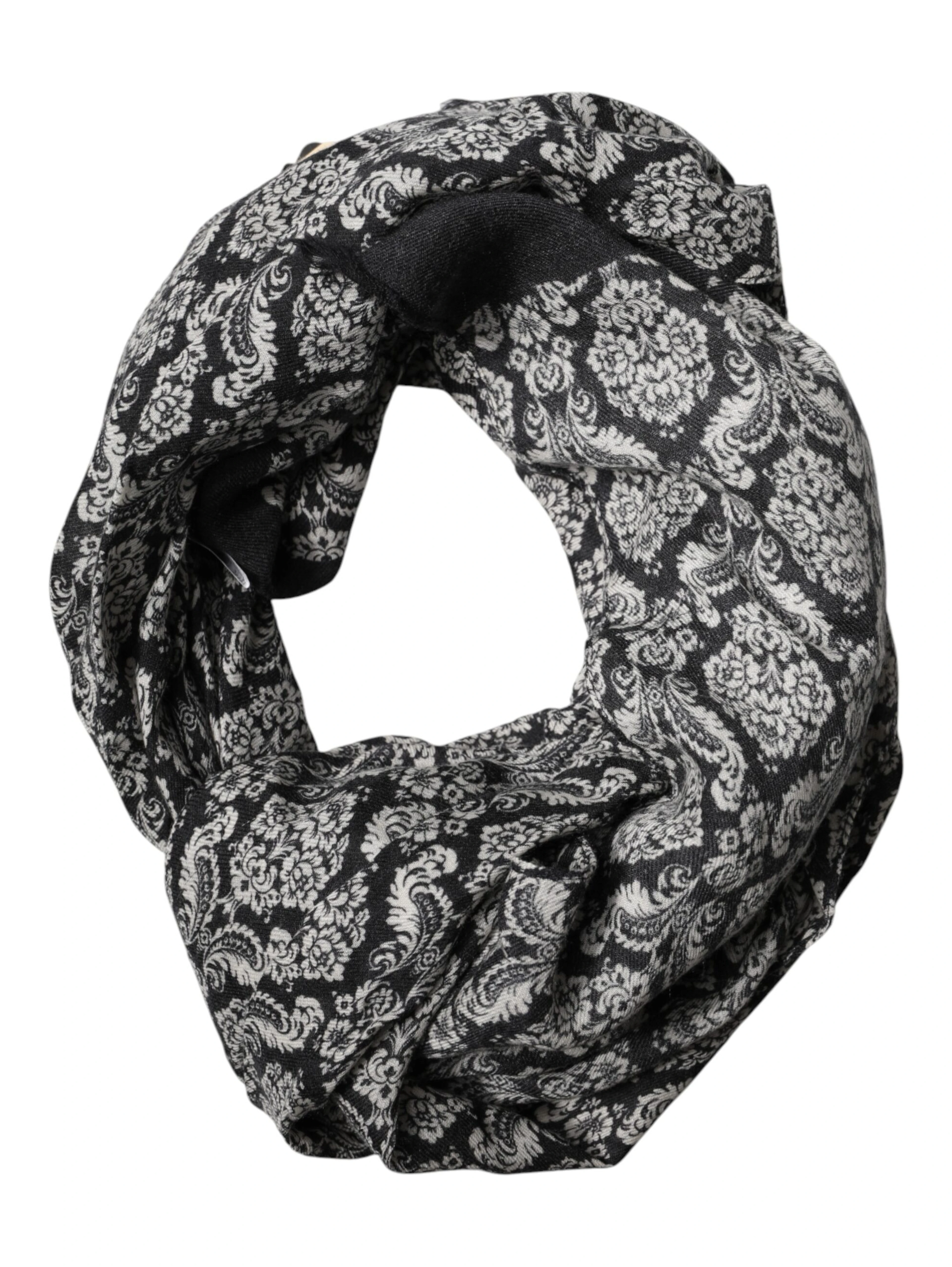 Black White Damask Patterned Lace Men Scarf