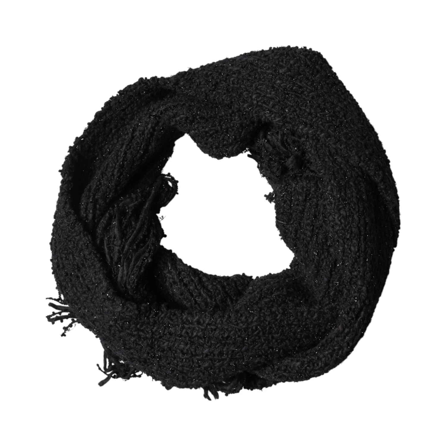 Black Cashmere Knit Shawl Fringes Scarf