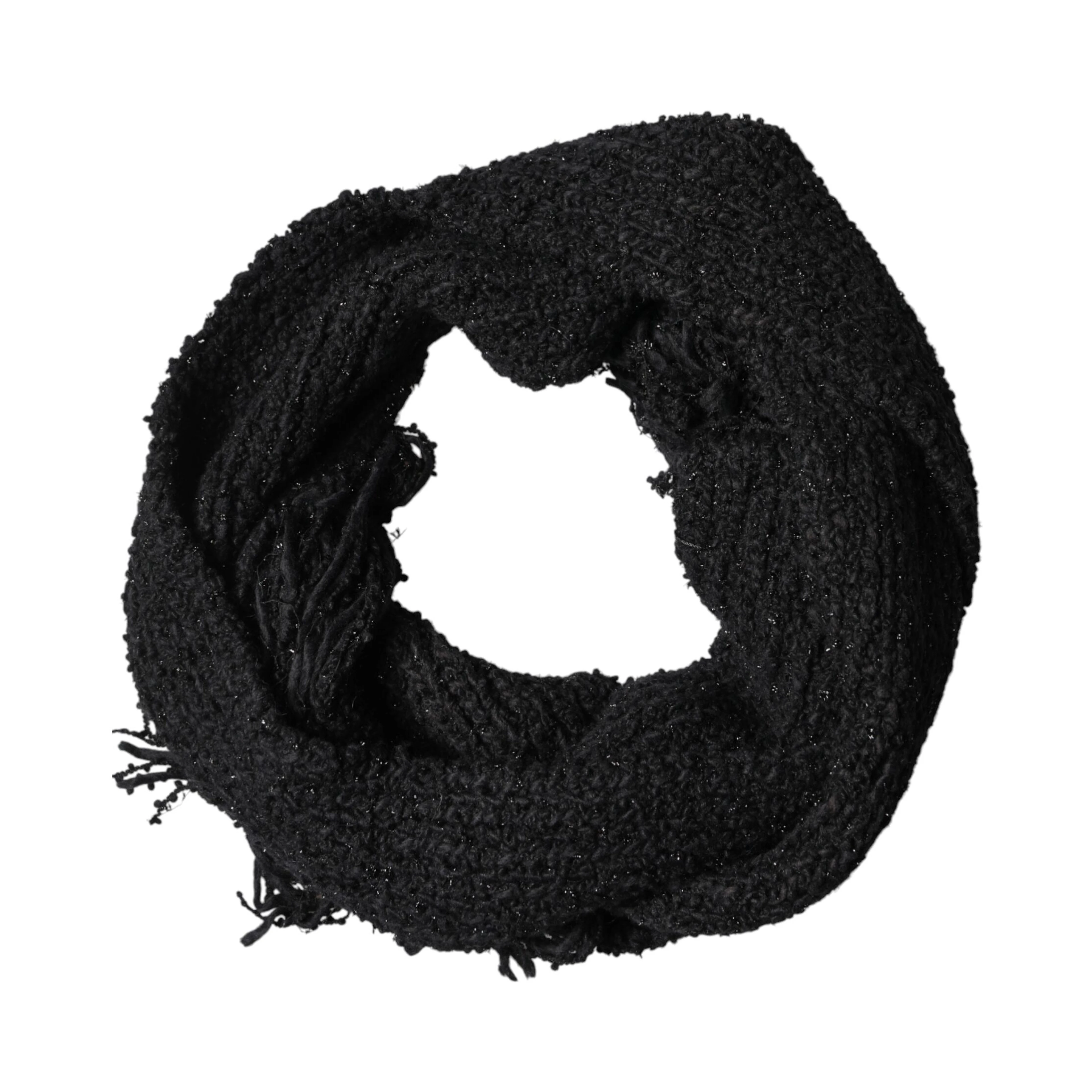 Black Cashmere Knit Shawl Fringes Scarf
