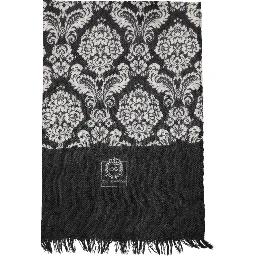 Black White Damask Patterned Lace Men Scarf