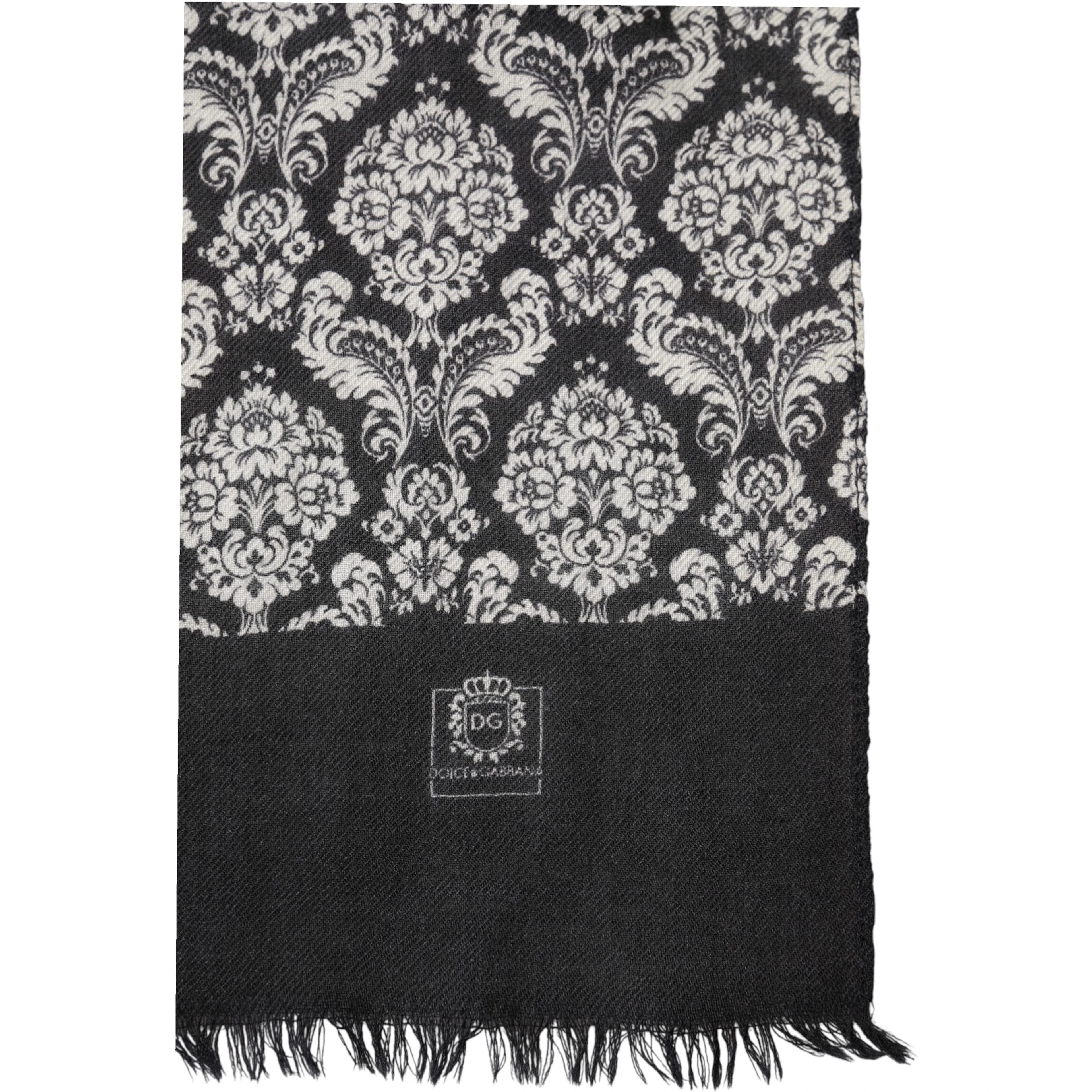 Black White Damask Patterned Lace Men Scarf