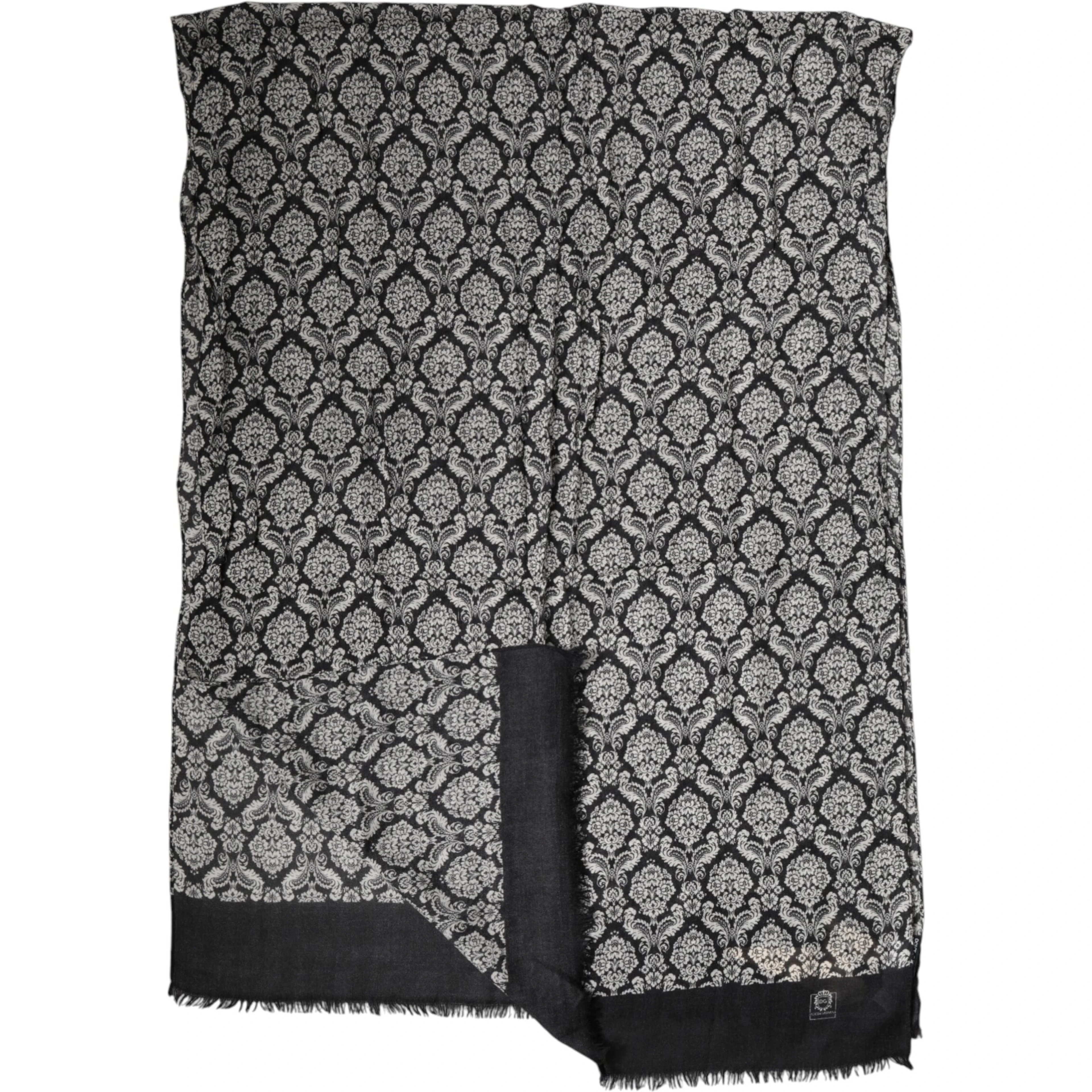 Black White Damask Patterned Lace Men Scarf