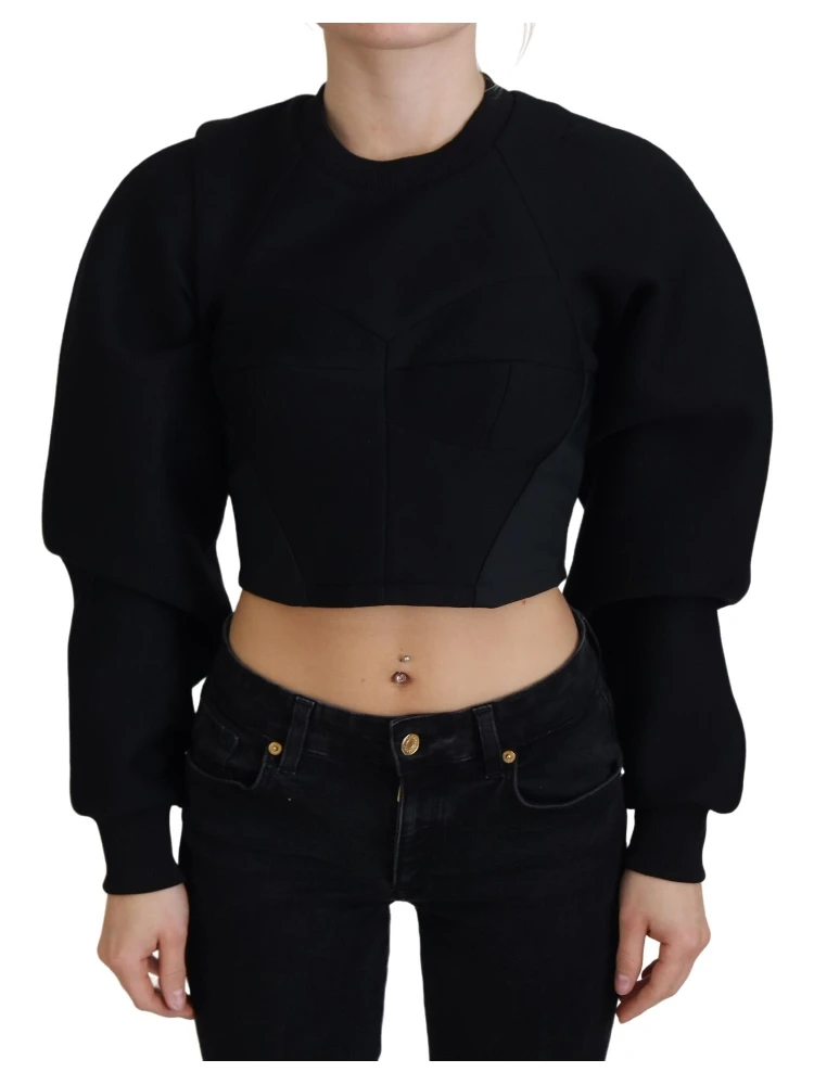 Black Cropped Zipper Back Sweatshirt Sweater
