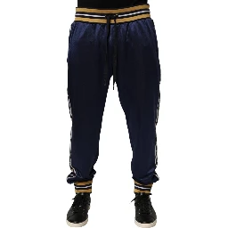 Blue Nylon Jogger Mid Waist Trouser Pants