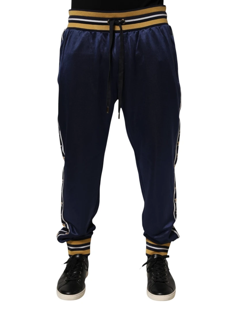 Blue Nylon Jogger Mid Waist Trouser Pants
