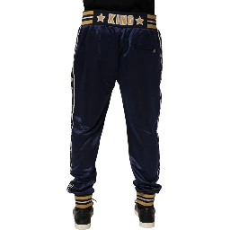 Blue Nylon Jogger Mid Waist Trouser Pants