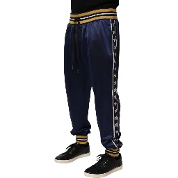 Blue Nylon Jogger Mid Waist Trouser Pants