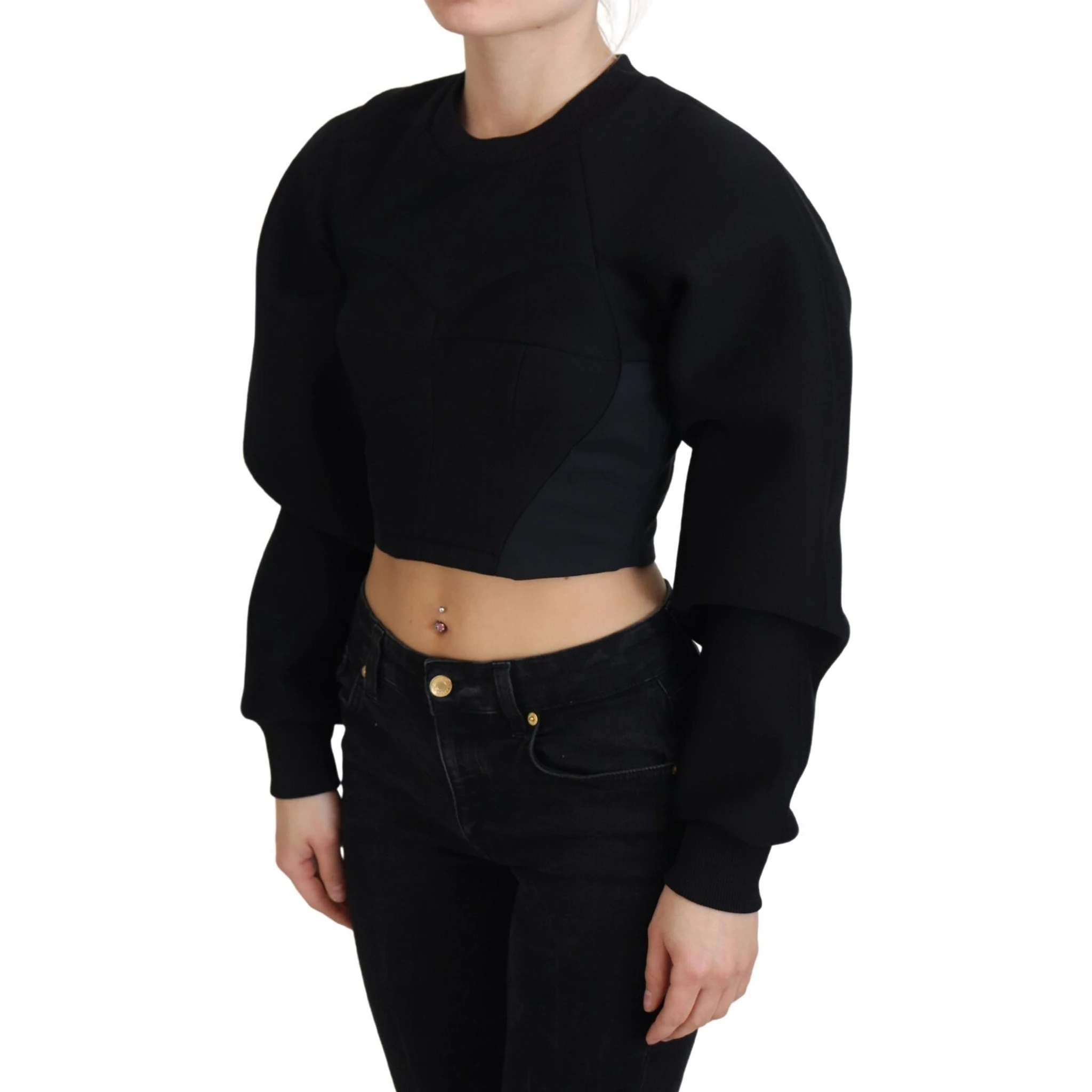 Black Cropped Zipper Back Sweatshirt Sweater