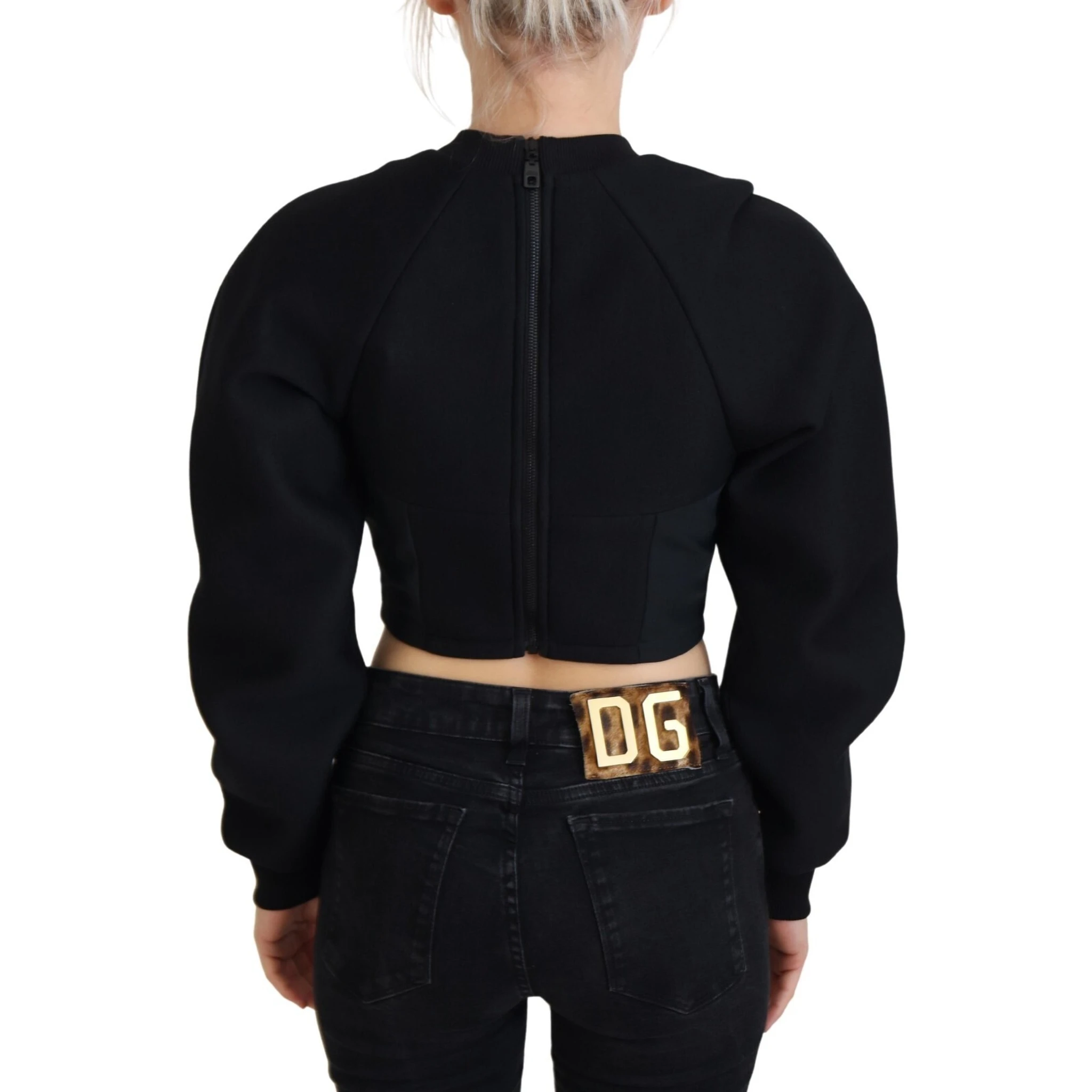 Black Cropped Zipper Back Sweatshirt Sweater