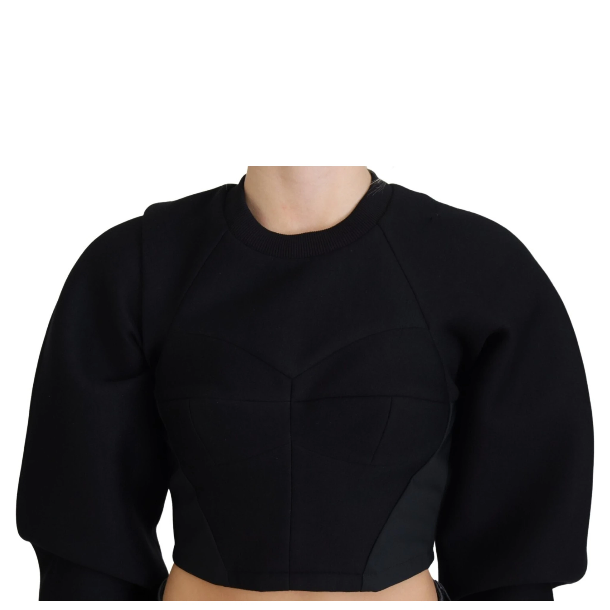 Black Cropped Zipper Back Sweatshirt Sweater