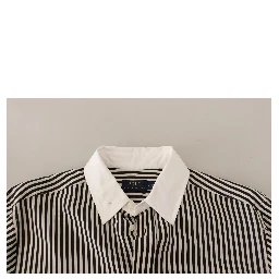 Black White Striped Long Sleeves Collared Top