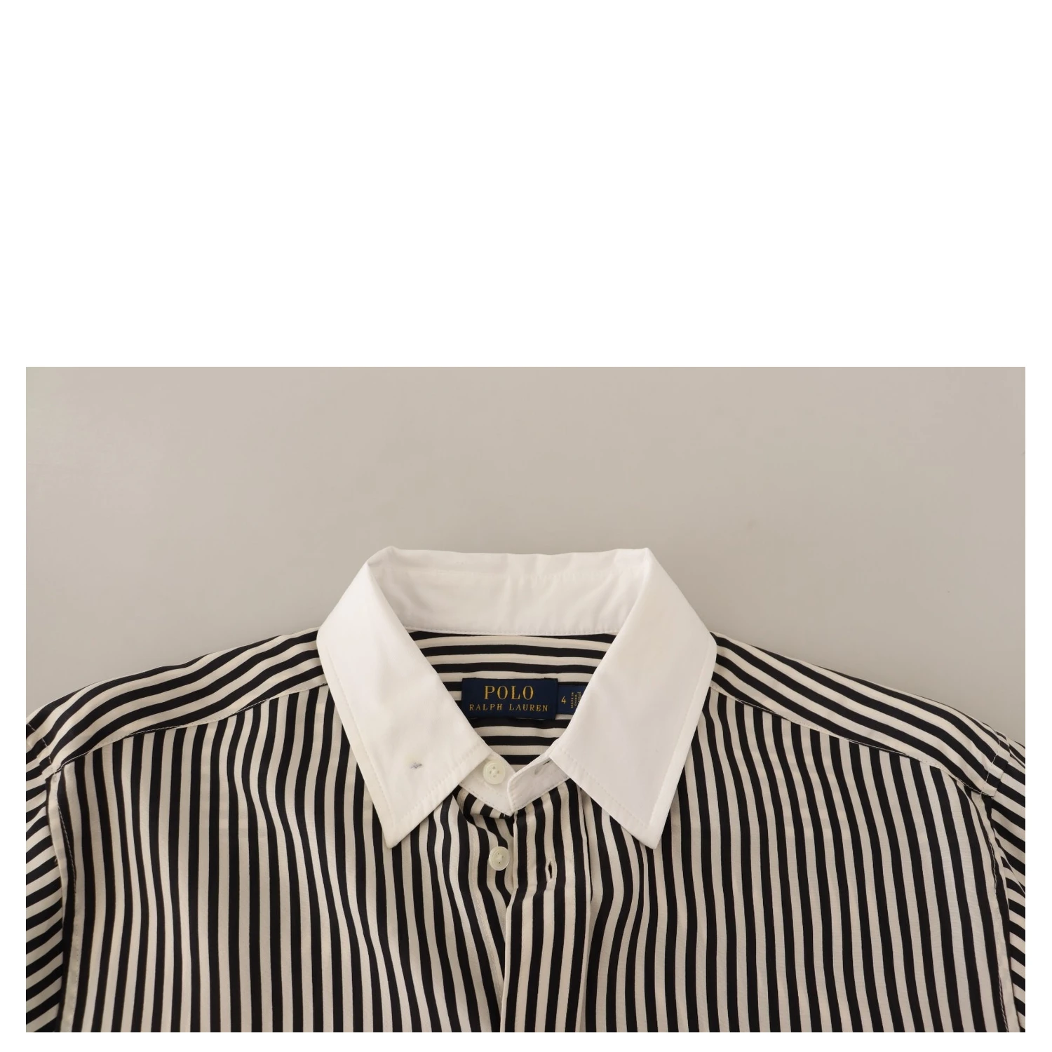 Black White Striped Long Sleeves Collared Top