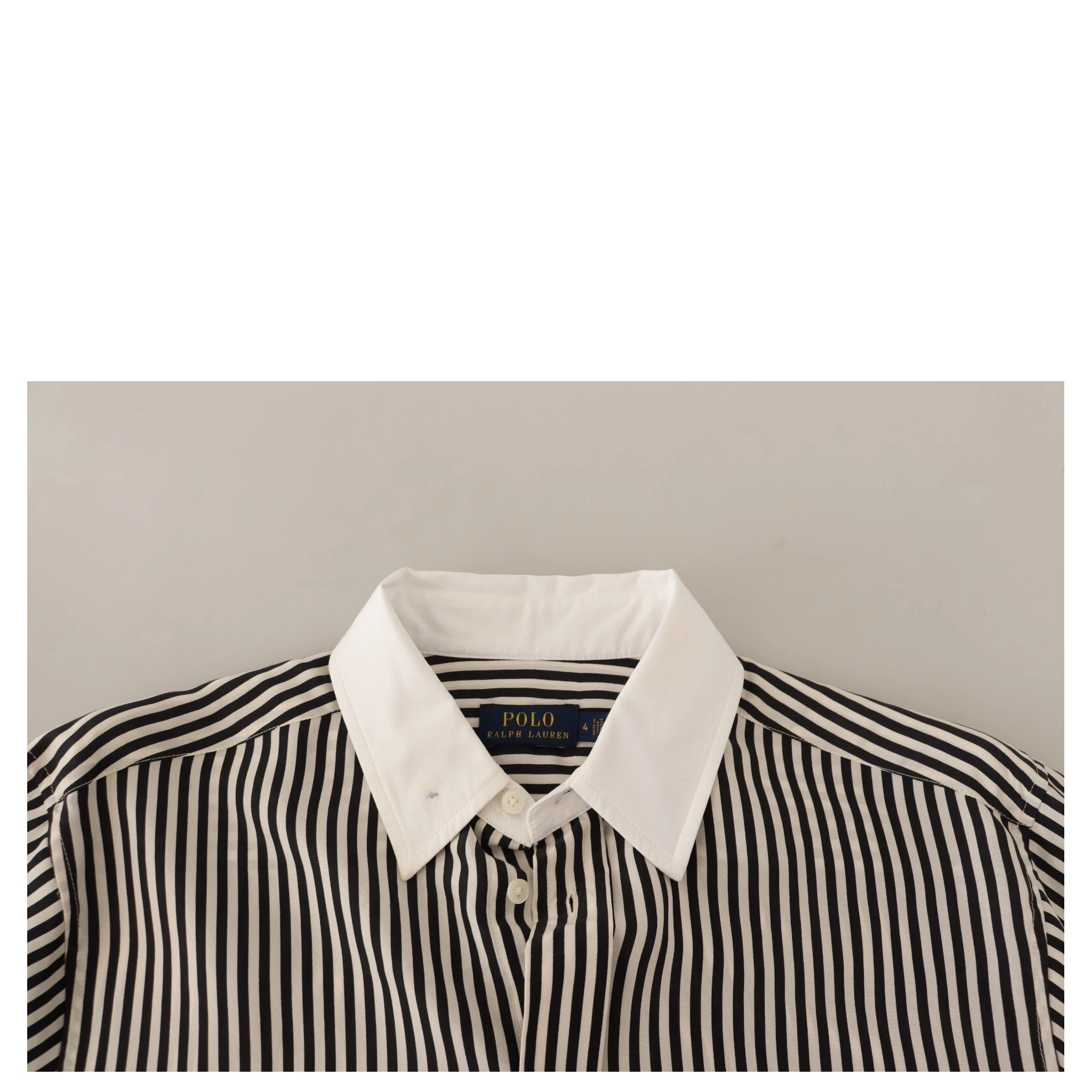 Black White Striped Long Sleeves Collared Top