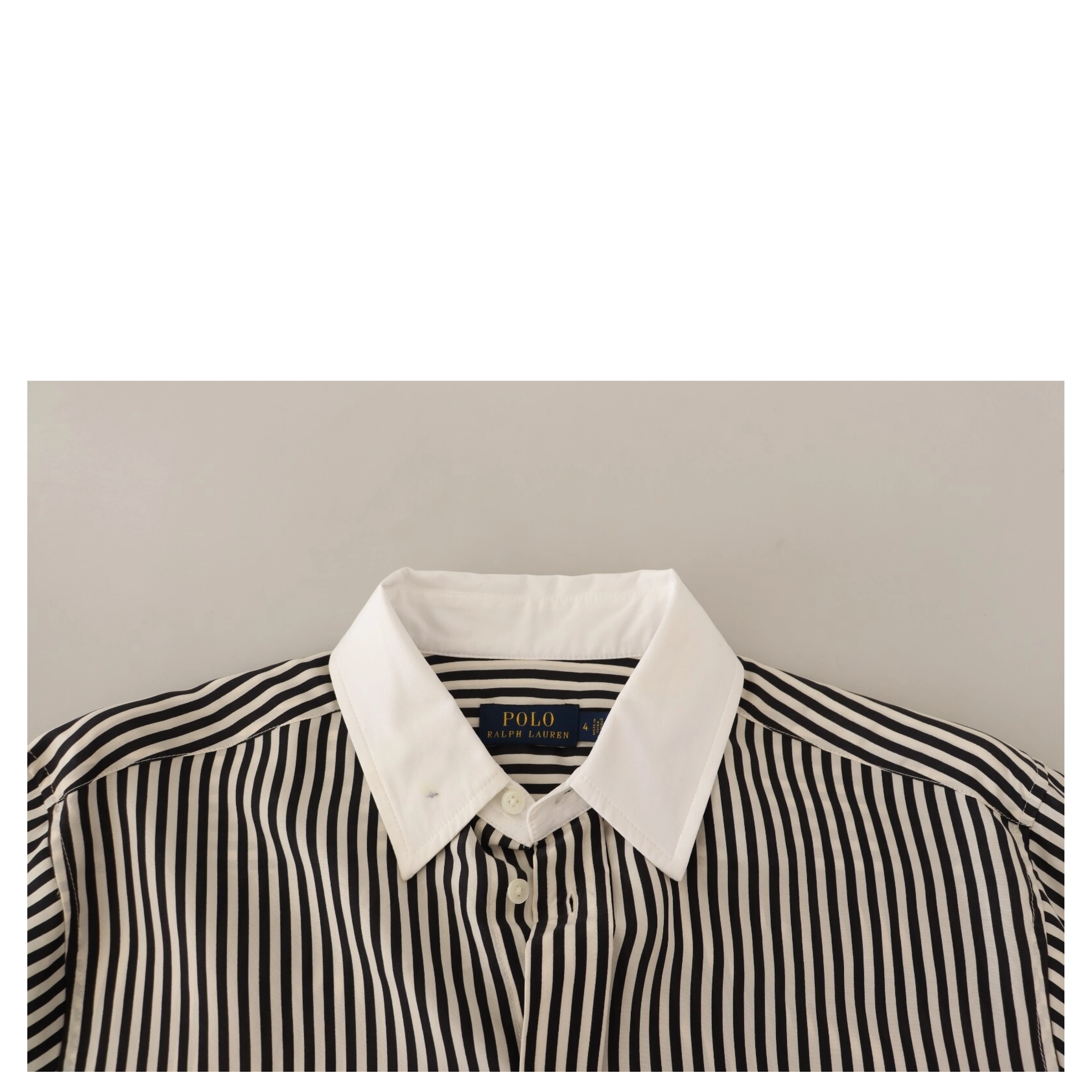 Black White Striped Long Sleeves Collared Top