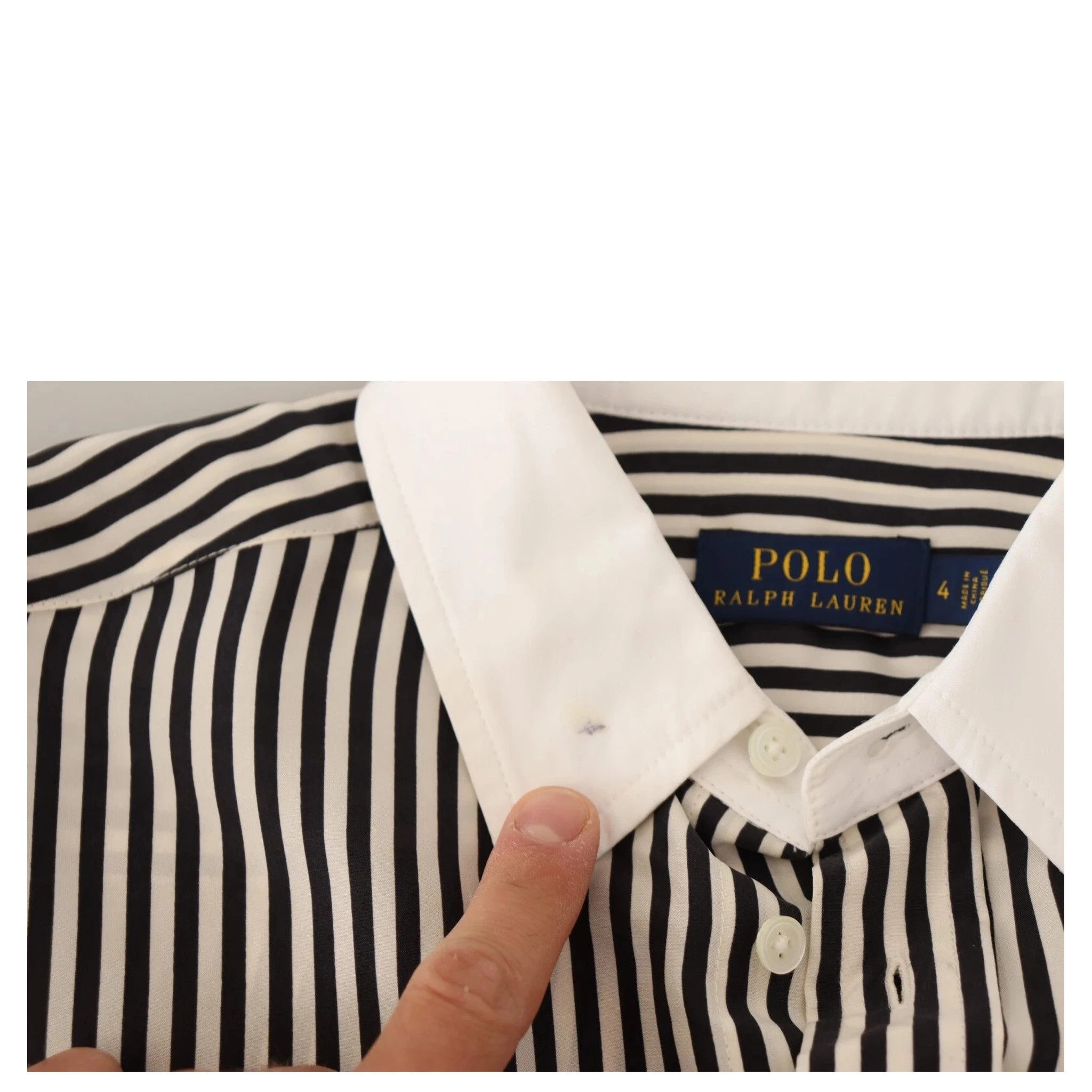 Black White Striped Long Sleeves Collared Top