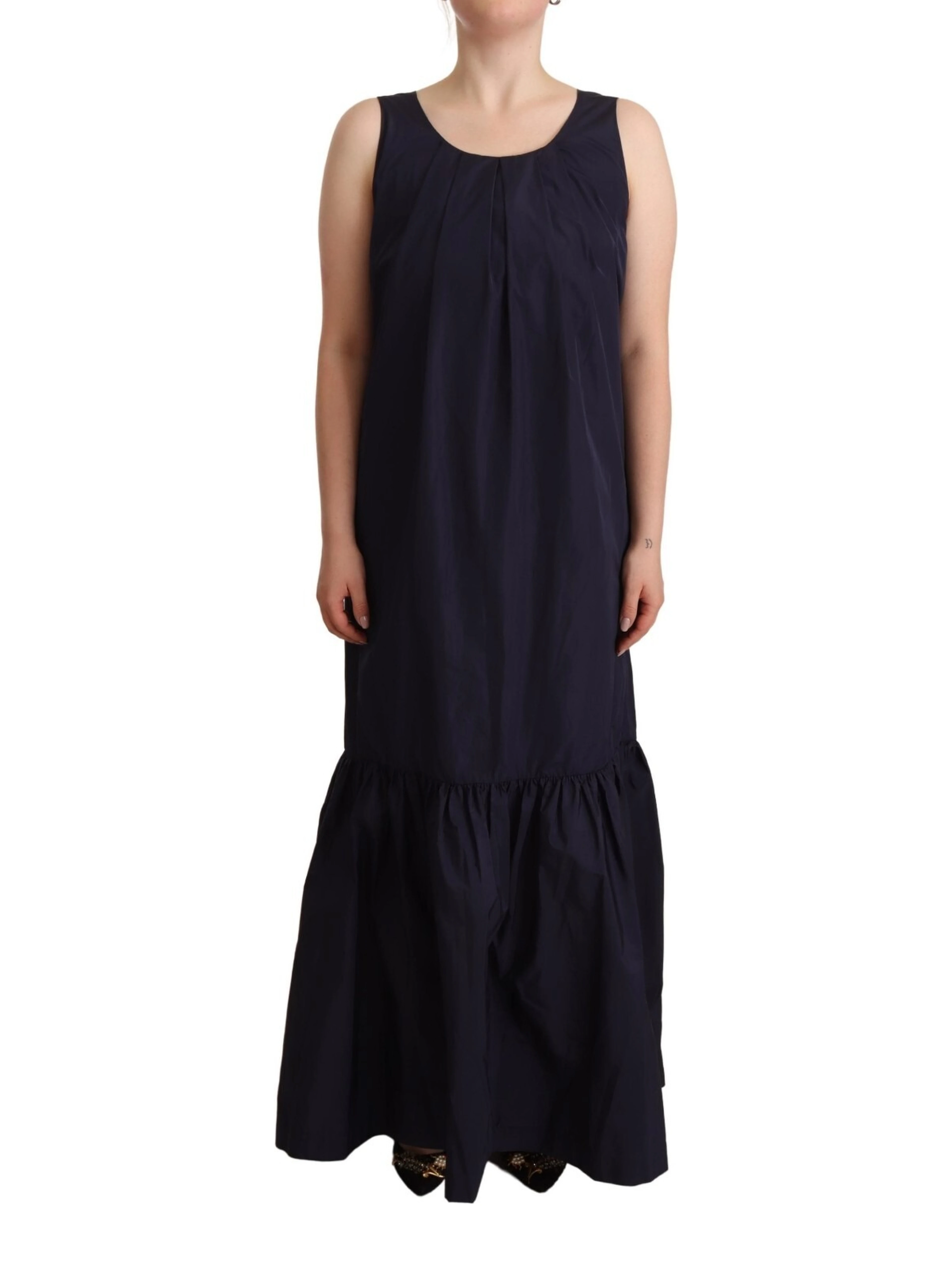 Navy Blue Sleeveless Round Neck Mermaid Long Dress