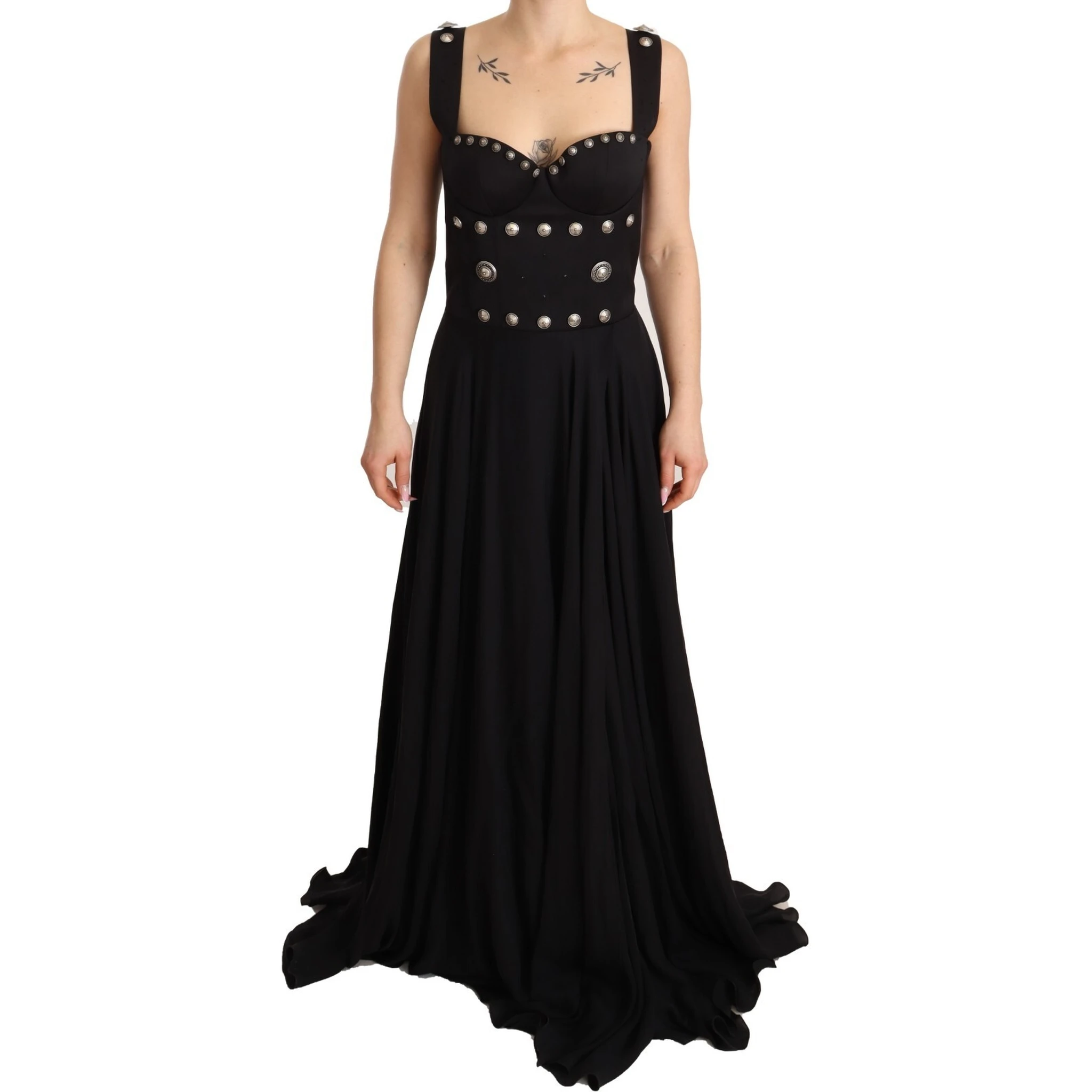 Silk Black Studded Sleeveless A-line Max Dress
