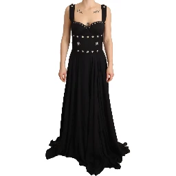 Silk Black Studded Sleeveless A-line Max Dress