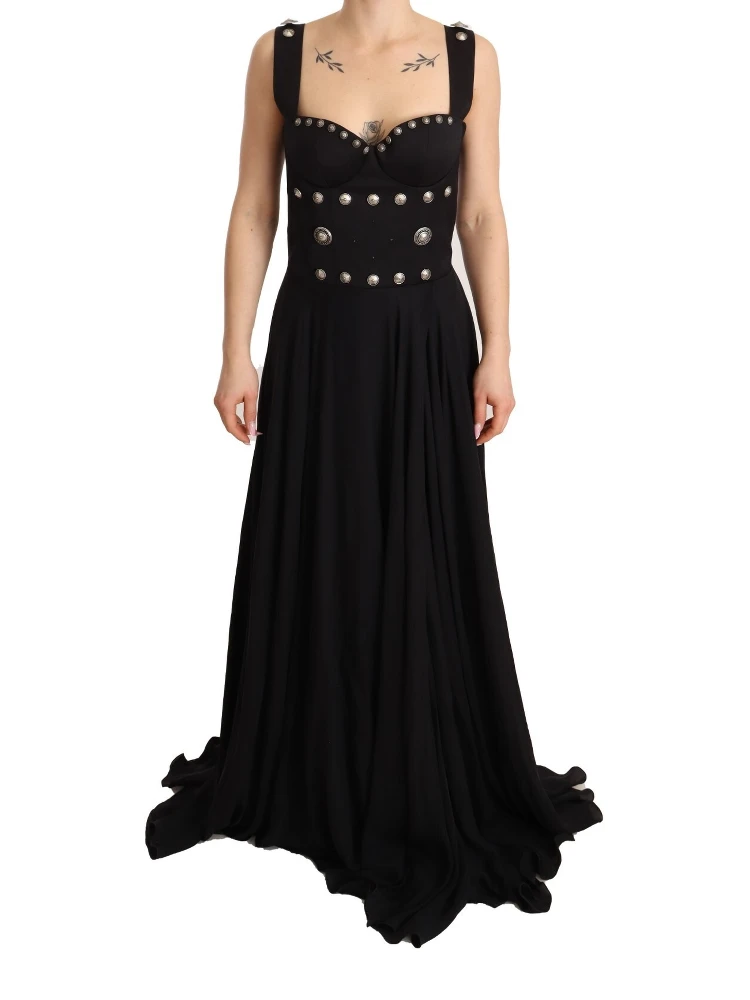 Silk Black Studded Sleeveless A-line Max Dress alternative