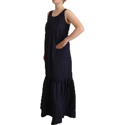 Navy Blue Sleeveless Round Neck Mermaid Long Dress