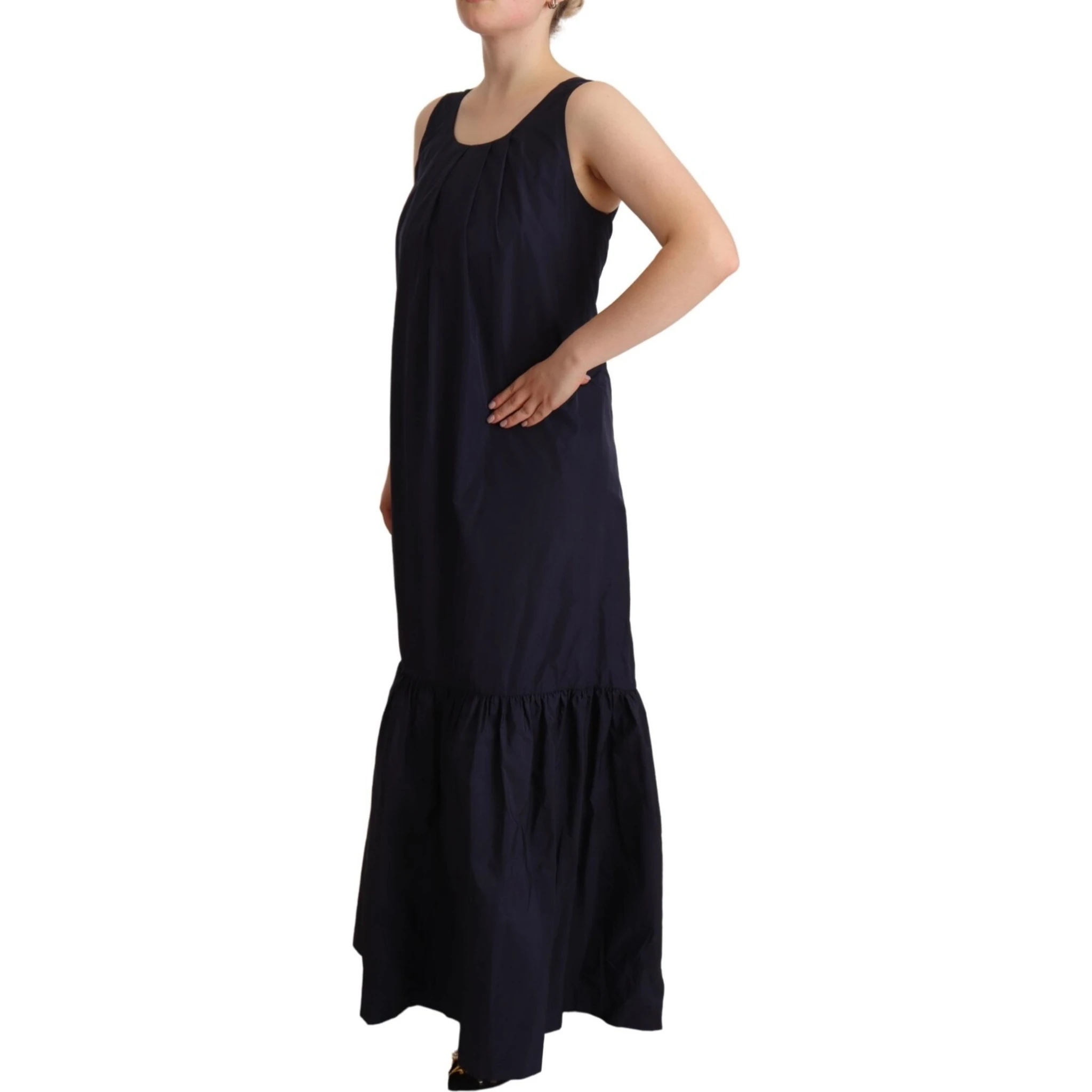 Navy Blue Sleeveless Round Neck Mermaid Long Dress