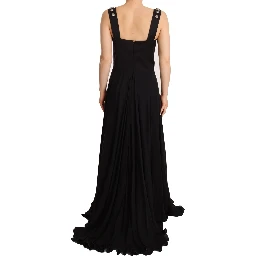 Silk Black Studded Sleeveless A-line Max Dress