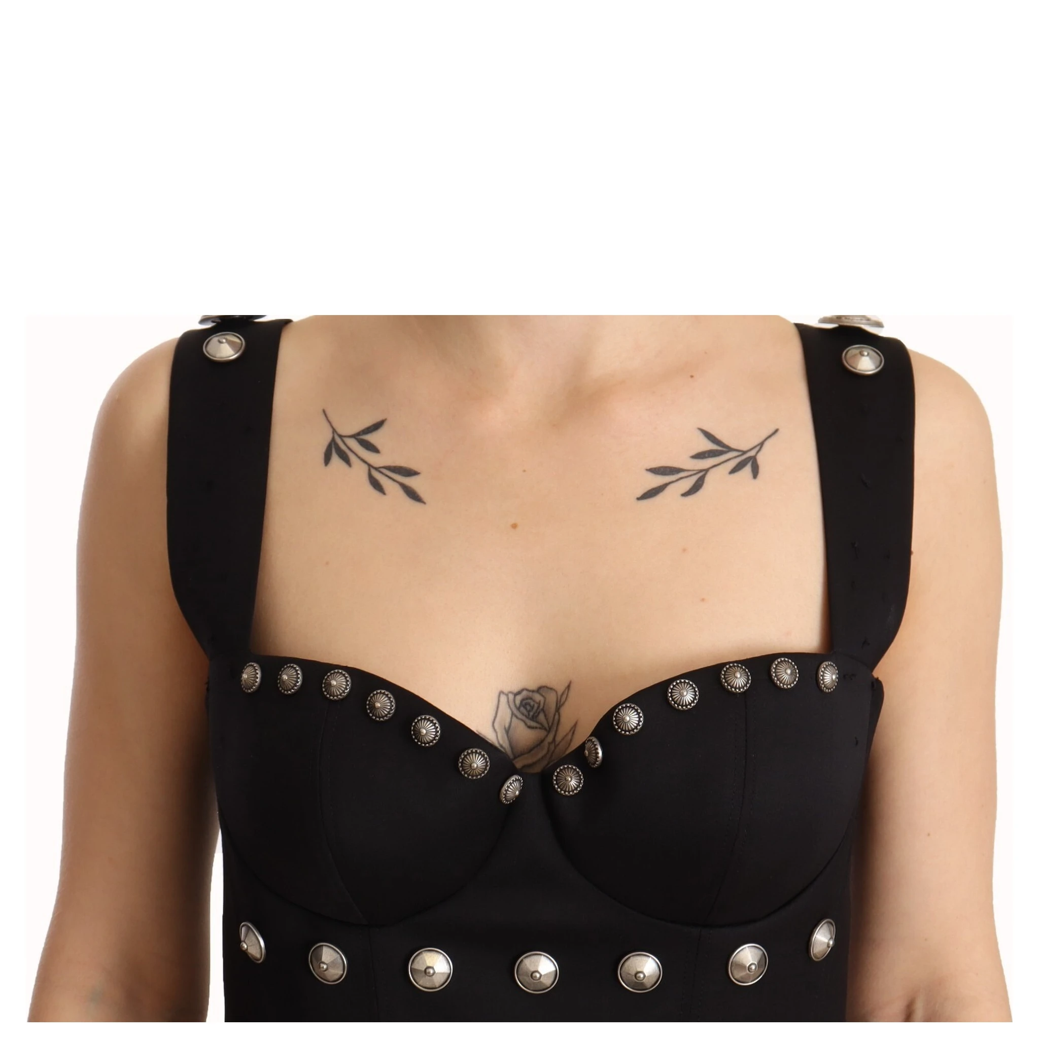 Silk Black Studded Sleeveless A-line Max Dress